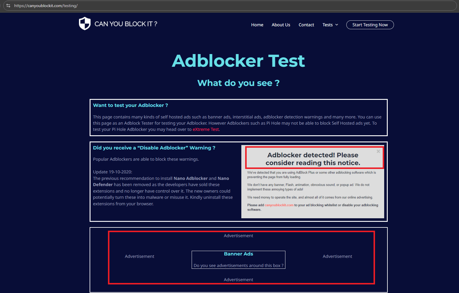 Тестовая страница Adblocker