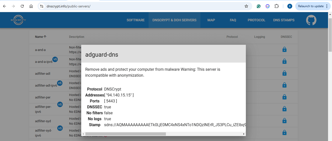 SDNS stamp у Adguard сервера